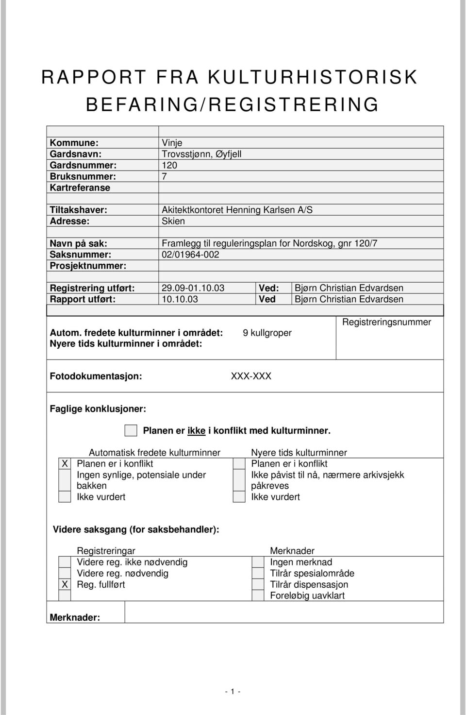 03 Ved: Bjørn Christian Edvardsen Rapport utført: 10.10.03 Ved Bjørn Christian Edvardsen Autom.