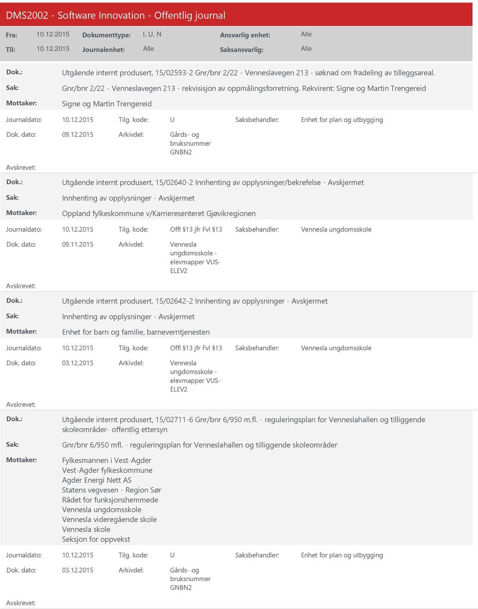 kode: tgående internt produsert, 15/02640-2 Innhenting av opplysninger/bekrefelse - Innhenting av opplysninger - Oppland fylkeskommune v/karrieresenteret Gjøvikregionen Journaldato: Tilg.