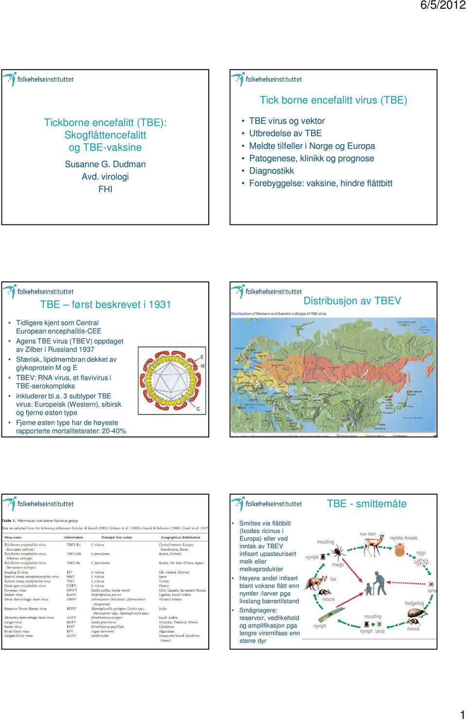 Distribusjon av TBEV Tidligere kjent som Central European encephalitis-cee Agens TBE virus (TBEV) oppdaget av Zilber i Russland 1937 Sfærisk, lipidmembran dekket av glykoprotein M og E TBEV: RNA