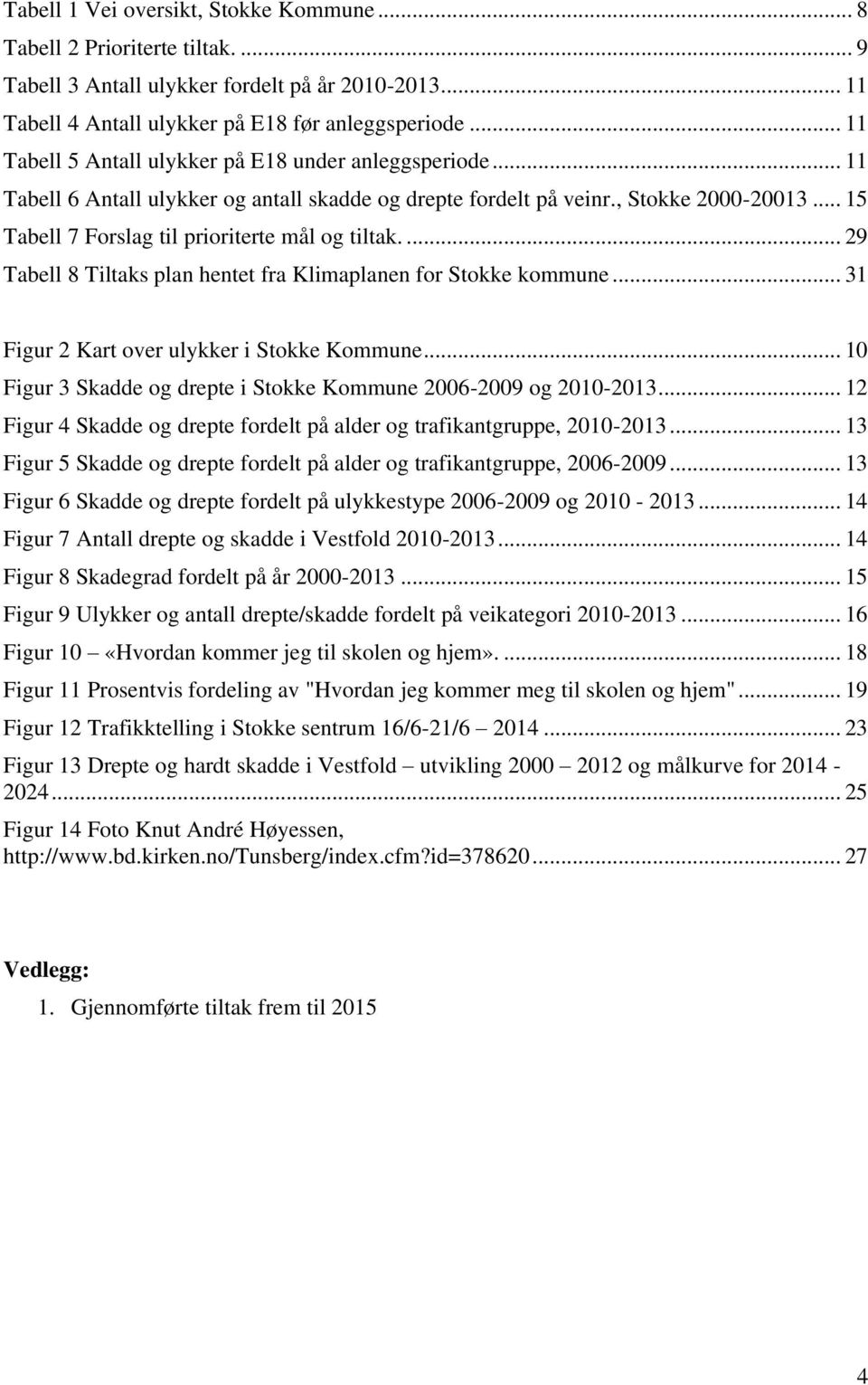 .. 15 Tabell 7 Forslag til prioriterte mål og tiltak.... 29 Tabell 8 Tiltaks plan hentet fra Klimaplanen for Stokke kommune... 31 Figur 2 Kart over ulykker i Stokke Kommune.