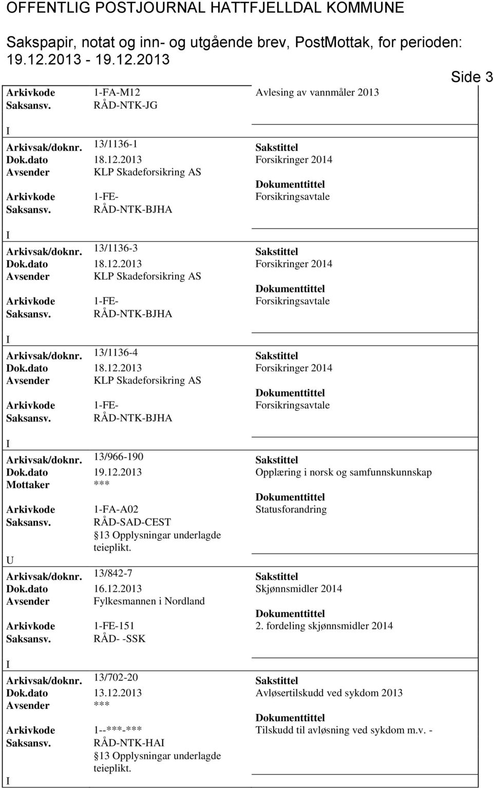 dato 19.12.2013 Opplæring i norsk og samfunnskunnskap Mottaker *** Arkivkode 1-FA-A02 Statusforandring Saksansv. RÅD-SAD-CEST Arkivsak/doknr. 13/842-7 Sakstittel Dok.dato 16.12.2013 Skjønnsmidler 2014 Avsender Fylkesmannen i Nordland Arkivkode 1-FE-151 2.