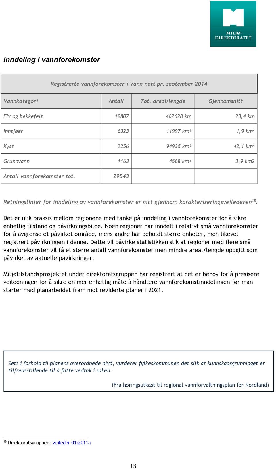 29543 Retningslinjer for inndeling av vannforekomster er gitt gjennom karakteriseringsveilederen 18.