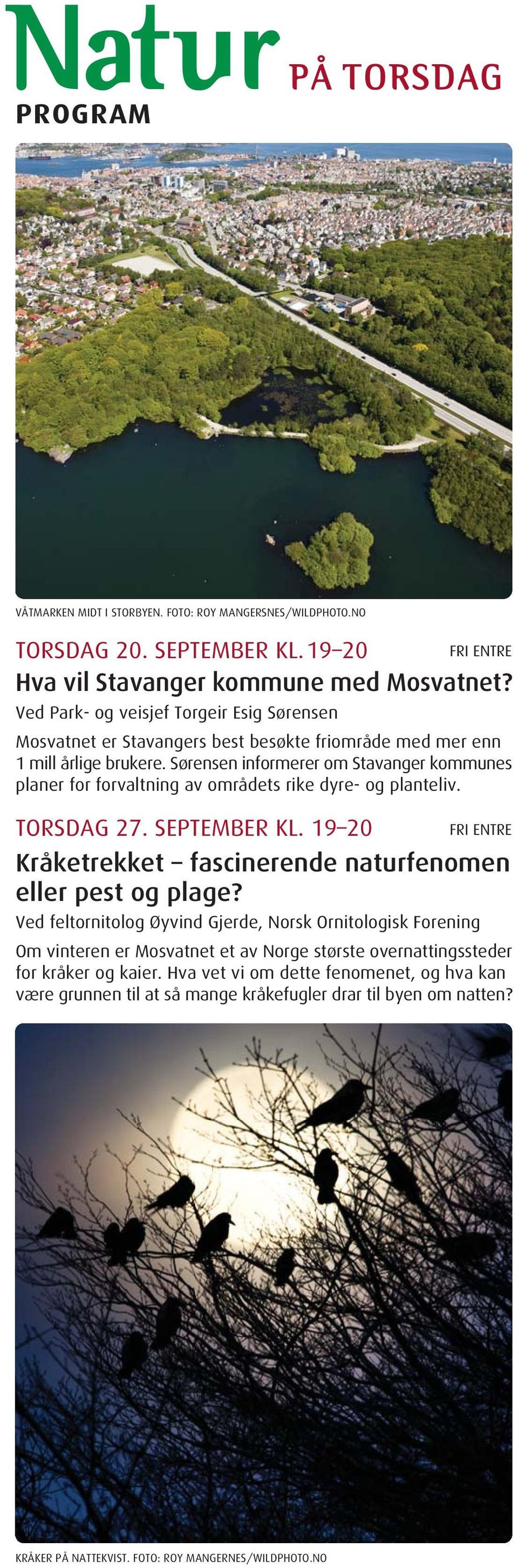 Sørensen informerer om Stavanger kommunes planer for forvaltning av områdets rike dyre- og planteliv. TORSDAG 27. SEPTEMBER KL.