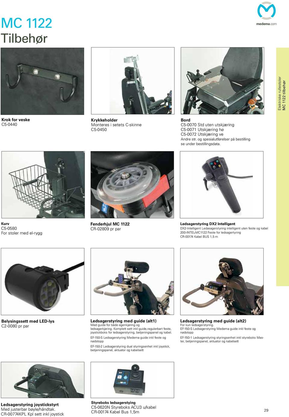 Kurv C5-0580 For stoler med el-rygg Fenderhjul CR-02809 pr par Ledsagerstyring DX2 Intelligent DX2-Intelligent Ledasagerstyring intelligent uten feste og kabel 200-INTEL-MC1122 Feste for