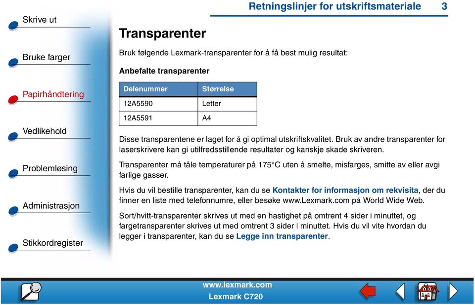 Transparenter må tåle temperaturer på 175 C uten å smelte, misfarges, smitte av eller avgi farlige gasser.