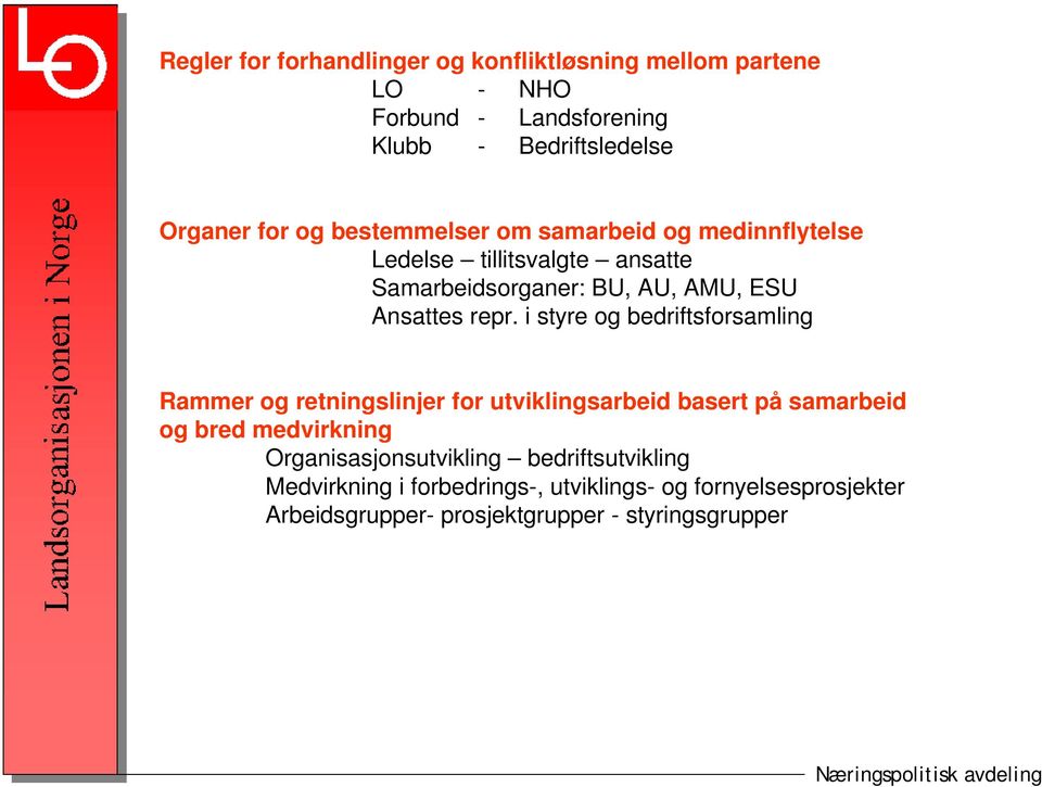 i styre og bedriftsforsamling Rammer og retningslinjer for utviklingsarbeid basert på samarbeid og bred medvirkning