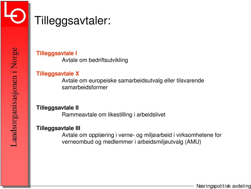 Rammeavtale om likestilling i arbeidslivet Tilleggsavtale III Avtale om opplæring i