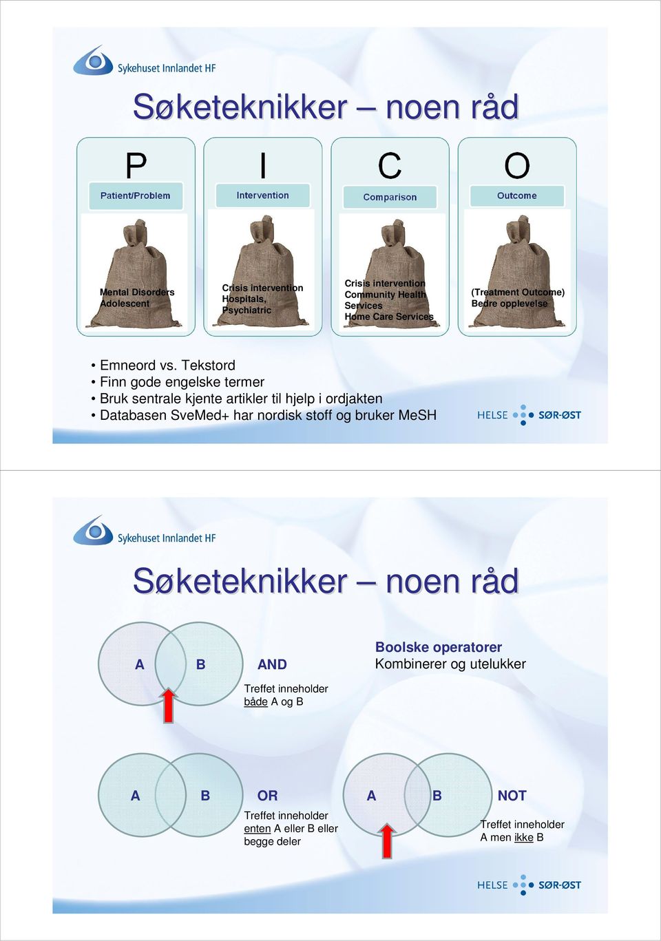 Tekstord Finn gode engelske termer Bruk sentrale kjente artikler til hjelp i ordjakten Databasen SveMed+ har nordisk stoff og bruker MeSH