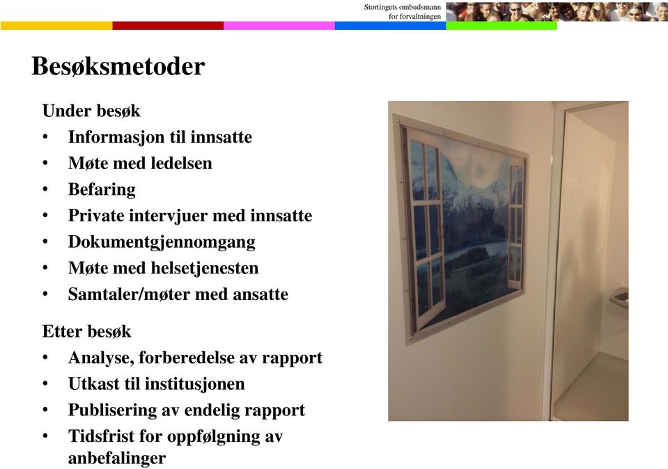 helsetjenesten Samtaler/møter med ansatte Etter besøk Analyse, forberedelse av rapport