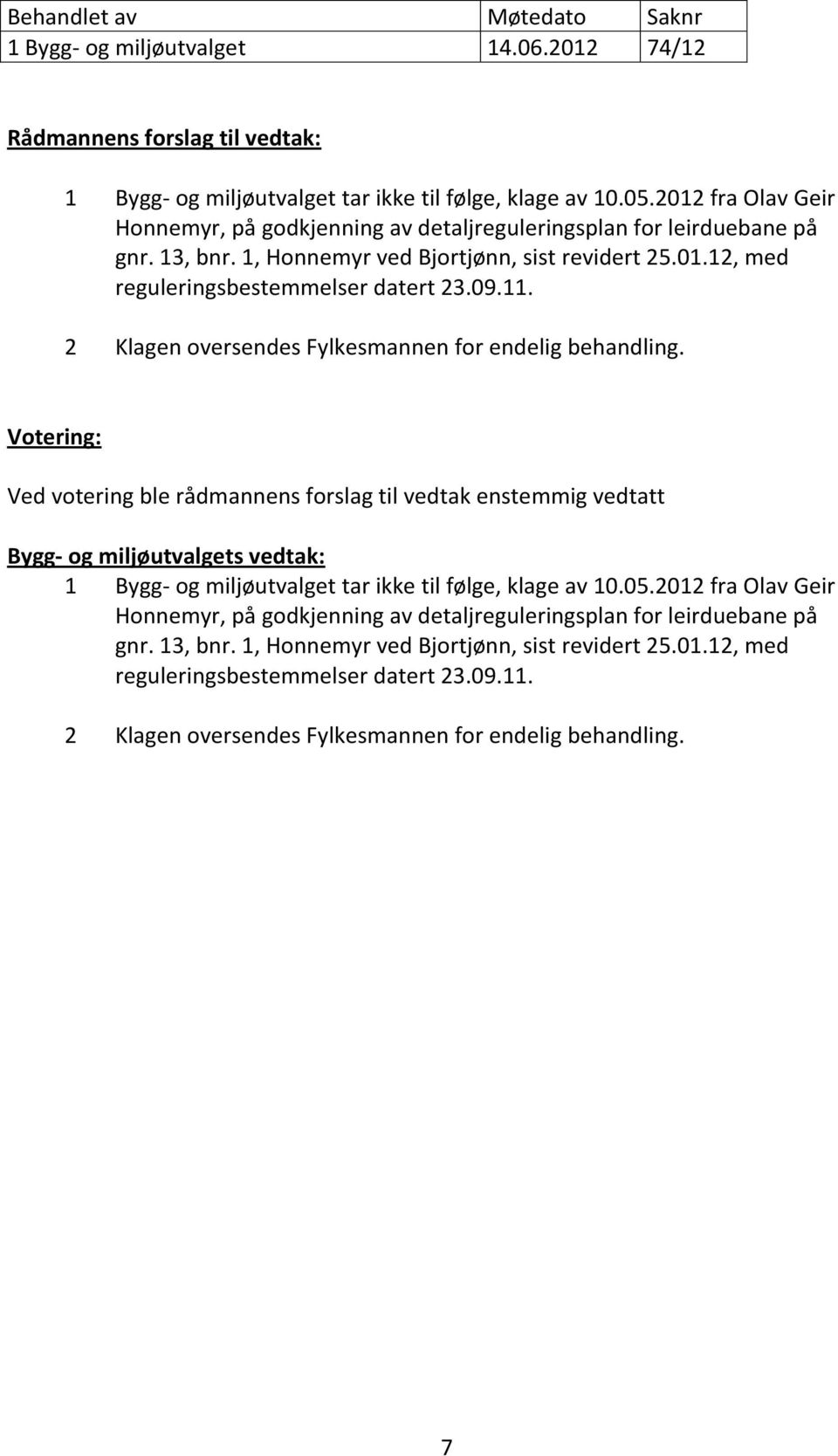 09.11. 2 Klagen oversendes Fylkesmannen for endelig behandling.