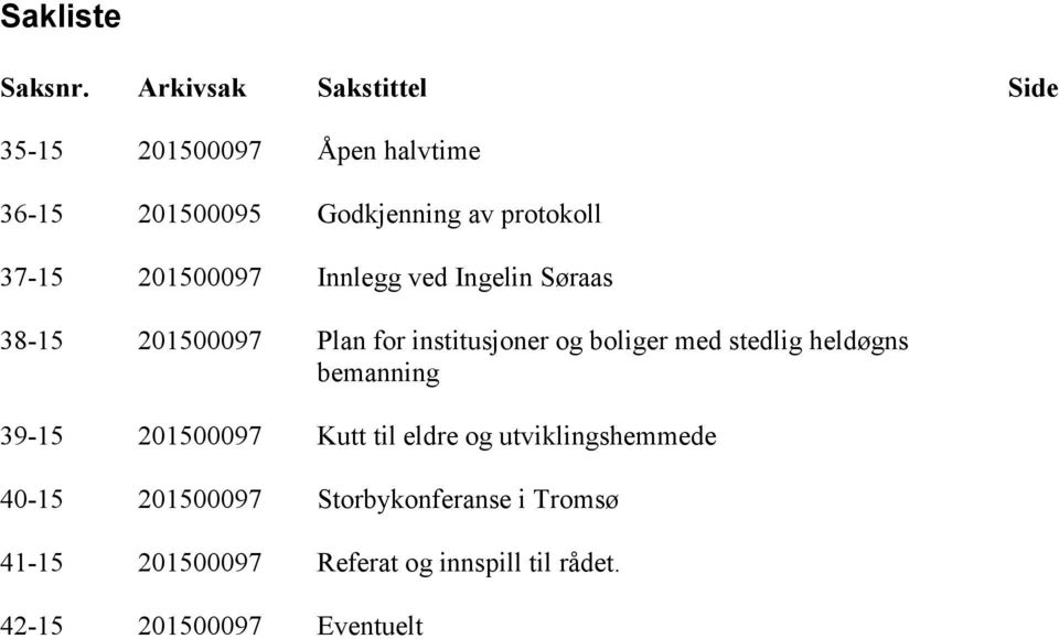 37-15 201500097 Innlegg ved Ingelin Søraas 38-15 201500097 Plan for institusjoner og boliger med