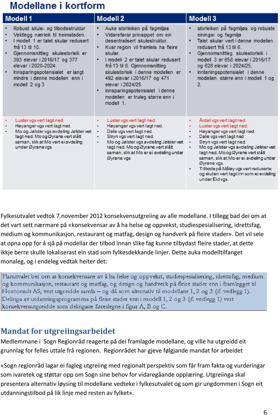 stader». Det vil seie at opna opp for å sjå på modellar der tilbod innan slike fag kunne tilbydast fleire stader, at dette ikkje berre skulle lokaliserast ein stad som fylkesdekkande linjer.