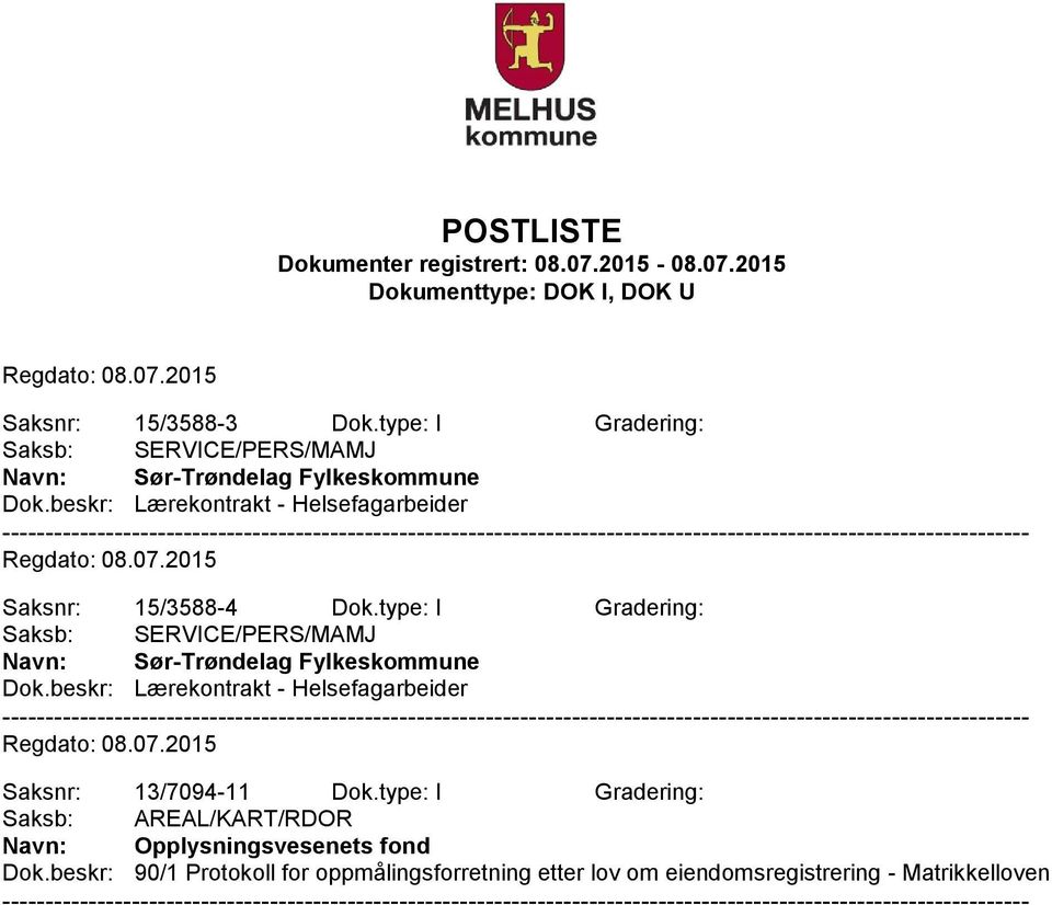 type: I Gradering: Saksb: SERVICE/PERS/MAMJ Navn: Sør-Trøndelag Fylkeskommune Dok.