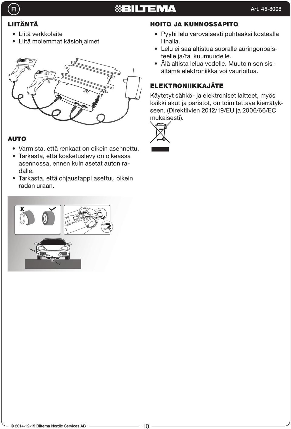 TRONIIJÄT äytetyt sähkö- ja elektroniset laitteet, myös kaikki akut ja paristot, on toimitettava kierrätykseen. (irektiivien 2012/19/U ja 2006/66/ mukaisesti).