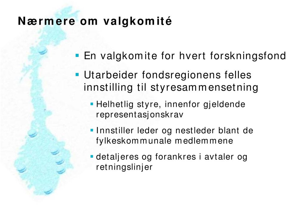 innenfor gjeldende representasjonskrav Innstiller leder og nestleder blant