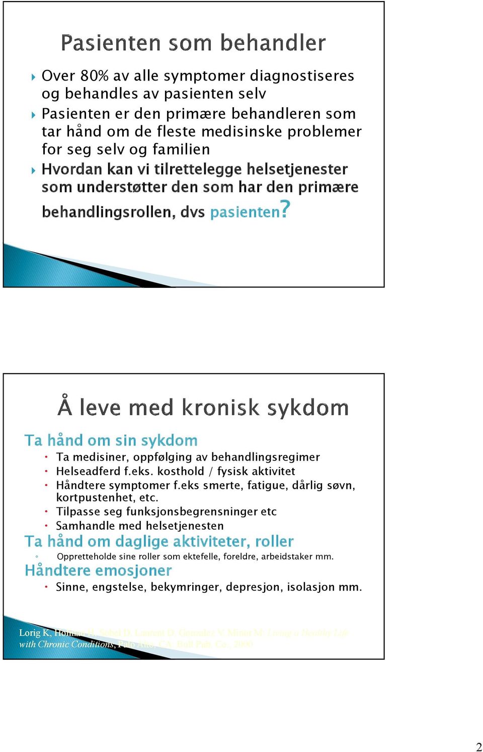 kosthold / fysisk aktivitet Håndtere symptomer f.eks smerte, fatigue, dårlig søvn, kortpustenhet, etc.