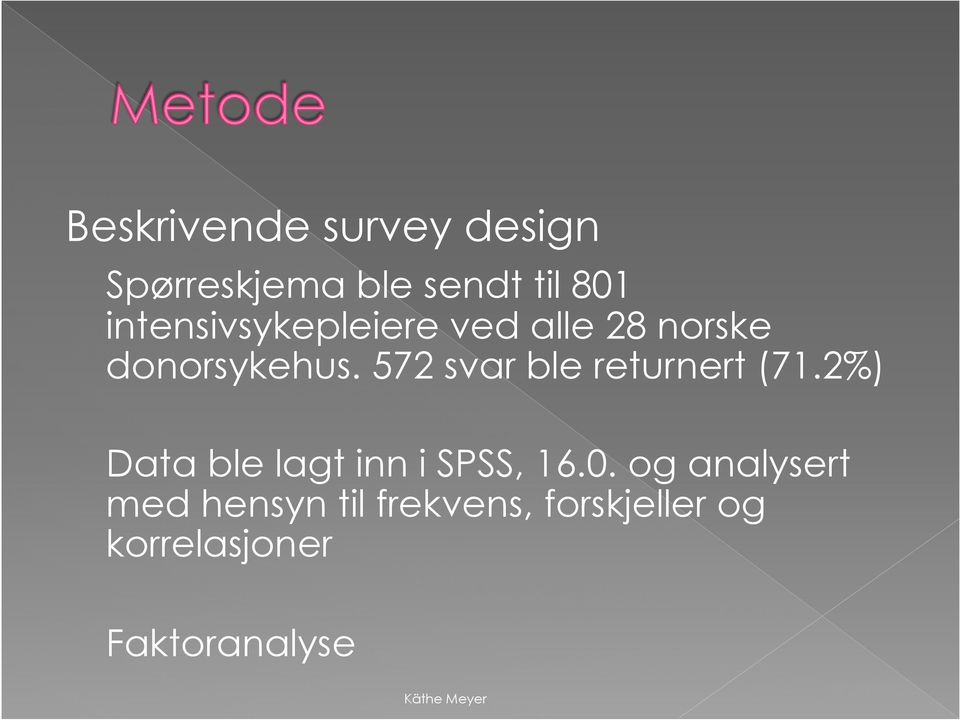 572 svar ble returnert (71.2%) Data ble lagt inn i SPSS, 16.0.