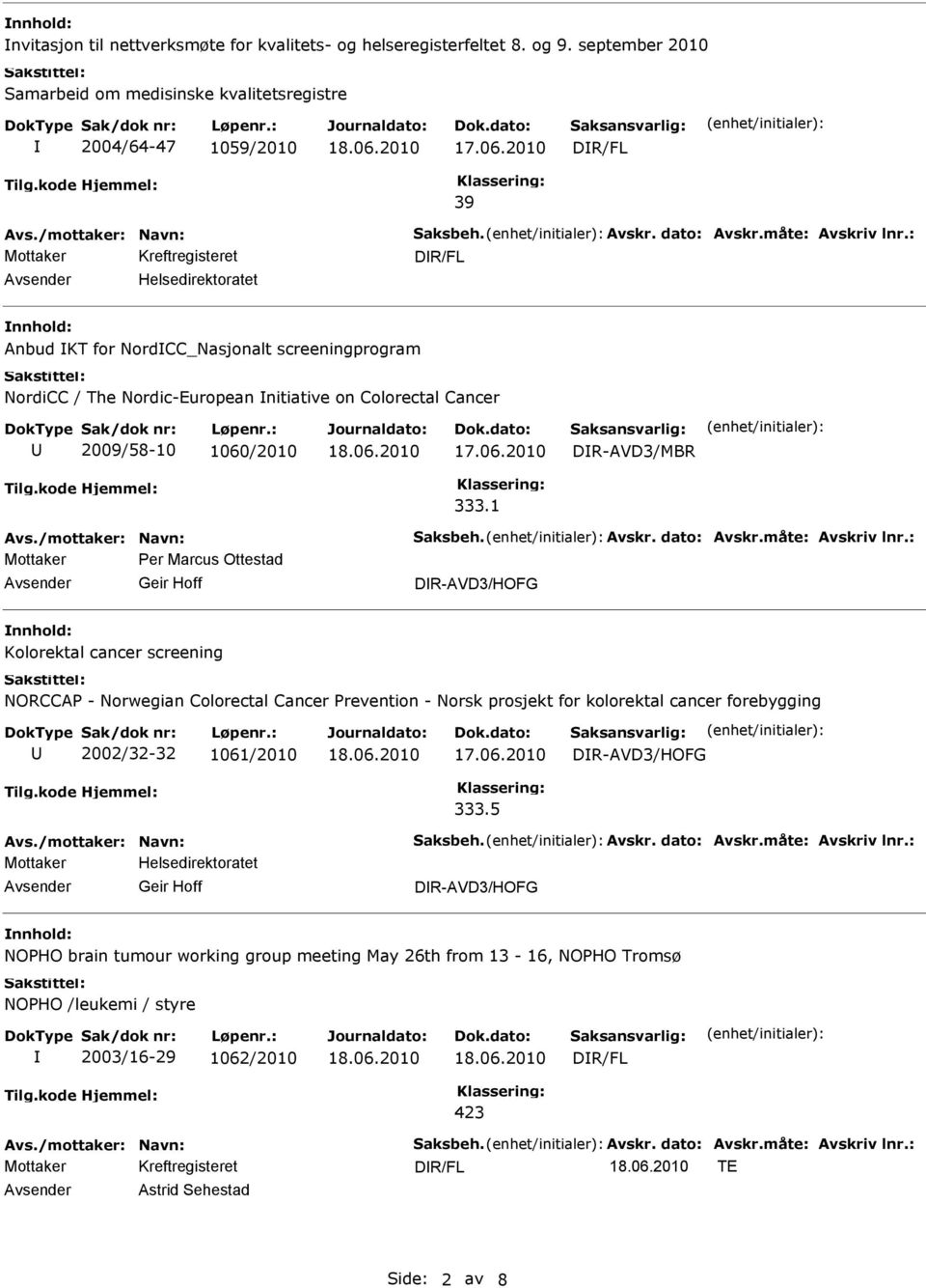 on Colorectal Cancer 2009/58-10 1060/2010 DR-AVD3/MBR 333.