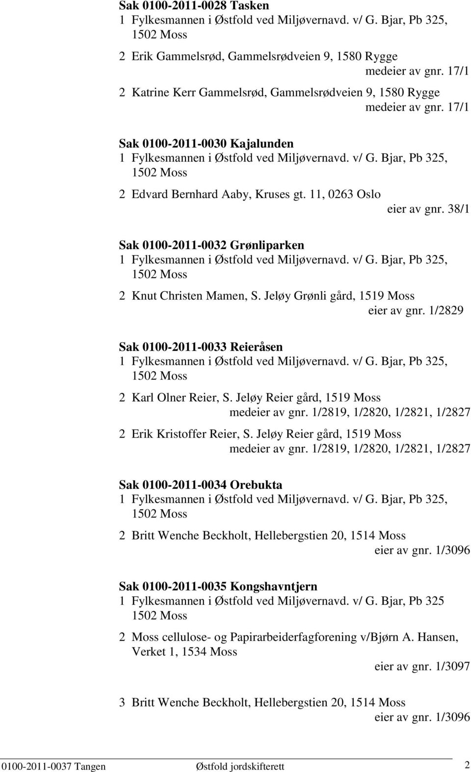 Jeløy Grønli gård, 1519 Moss eier av gnr. 1/2829 Sak 0100-2011-0033 Reieråsen 2 Karl Olner Reier, S. Jeløy Reier gård, 1519 Moss medeier av gnr.