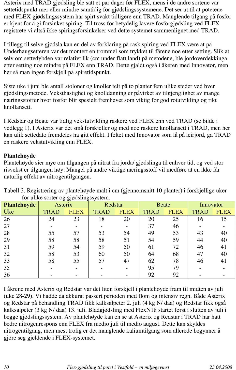 Til tross for betydelig lavere fosforgjødsling ved FLEX registrete vi altså ikke spiringsforsinkelser ved dette systemet sammenlignet med TRAD.