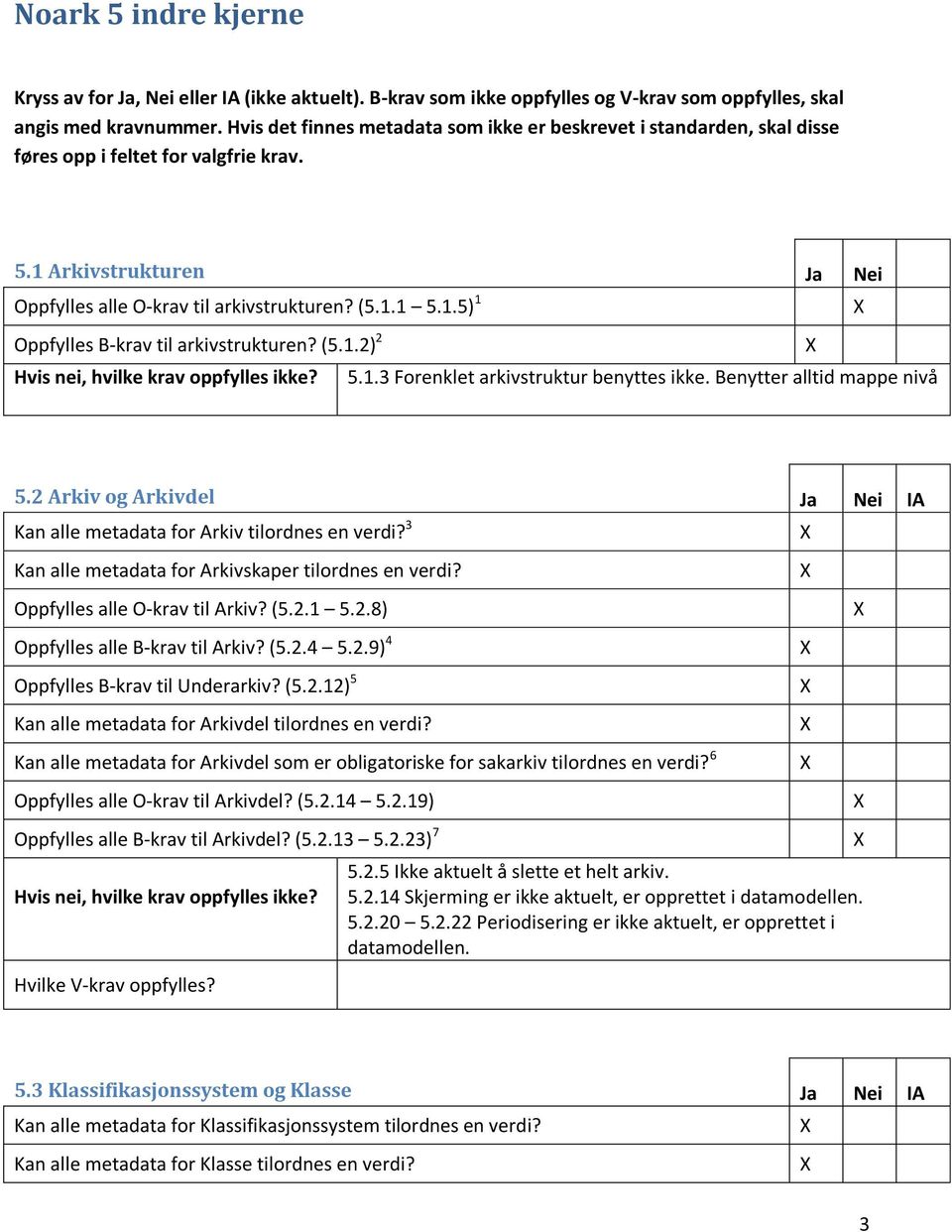 (5.1.2) 2? 5.1.3 Forenklet arkivstruktur benyttes ikke. Benytter alltid mappe nivå 5.2 Arkiv og Arkivdel Ja Nei IA Kan alle metadata for Arkiv tilordnes en verdi?