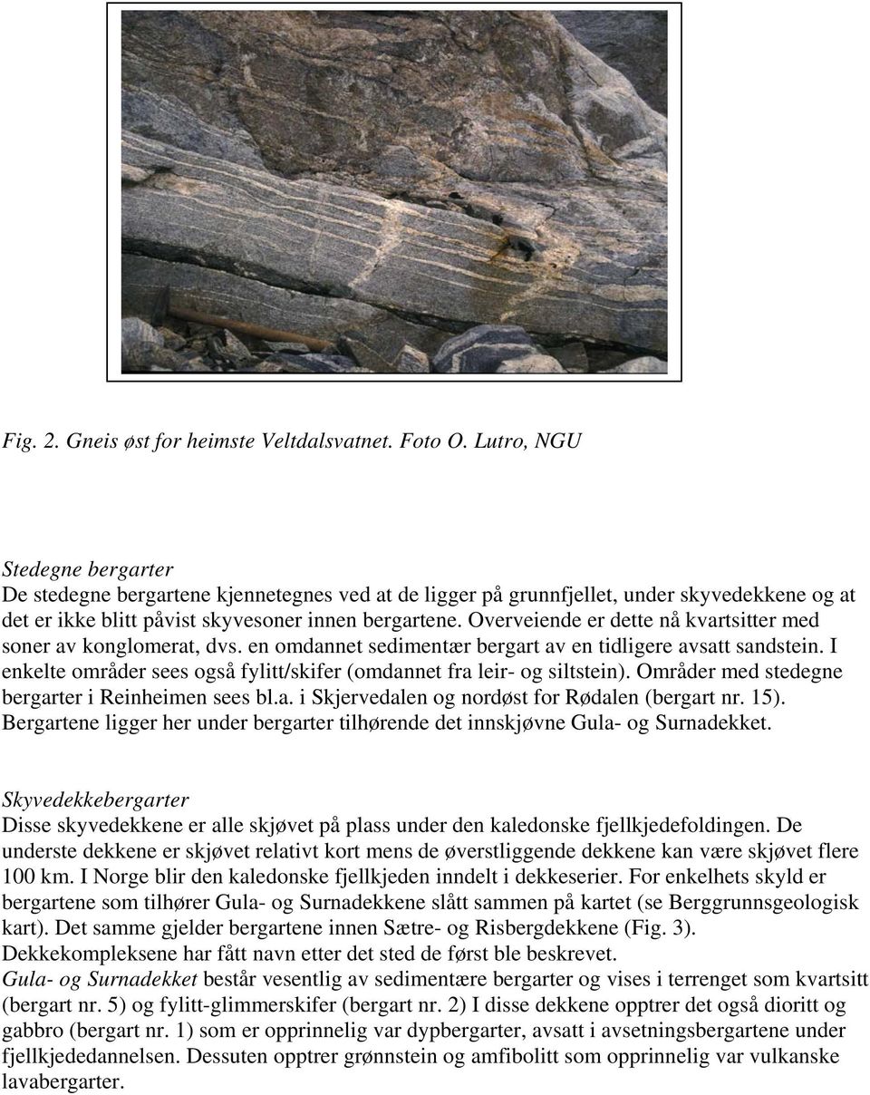 Overveiende er dette nå kvartsitter med soner av konglomerat, dvs. en omdannet sedimentær bergart av en tidligere avsatt sandstein.