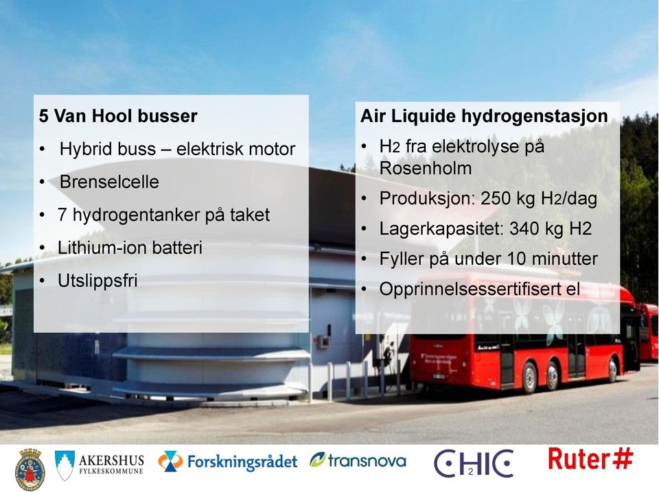 hydrogenstasjon H2 fra elektrolyse på Rosenholm Produksjon: 250 kg
