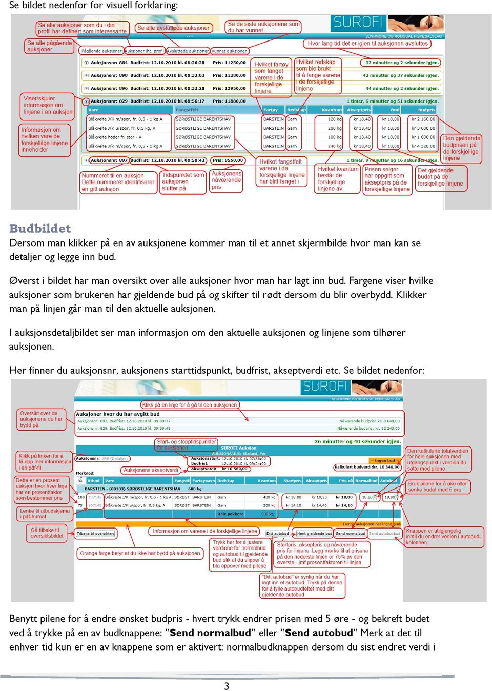 Klikker man på linjen går man til den aktuelle auksjonen. I auksjonsdetaljbildet ser man informasjon om den aktuelle auksjonen og linjene som tilhører auksjonen.