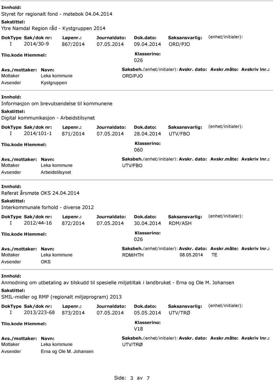 kommunikasjon - Arbeidstilsynet 2014/101-1 871/2014 TV/FBO 060 TV/FBO Arbeidstilsynet nnhold: Referat årsmøte OKS 24.04.