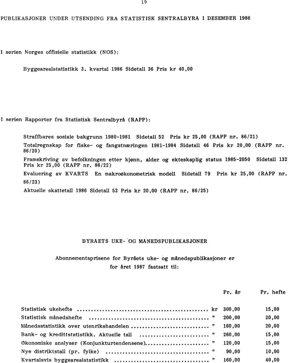 86/21) Totalregnskap for fiske- og fangstnæringen 1981-1984 Sidetall 46 Pris kr 20,00 (RAPP nr.