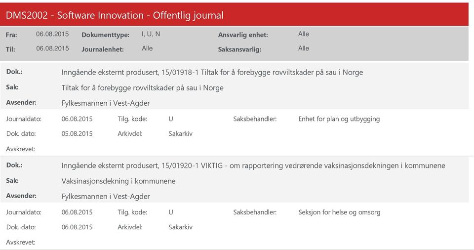 eksternt produsert, 15/01920-1 VIKTIG - om rapportering vedrørende vaksinasjonsdekningen i