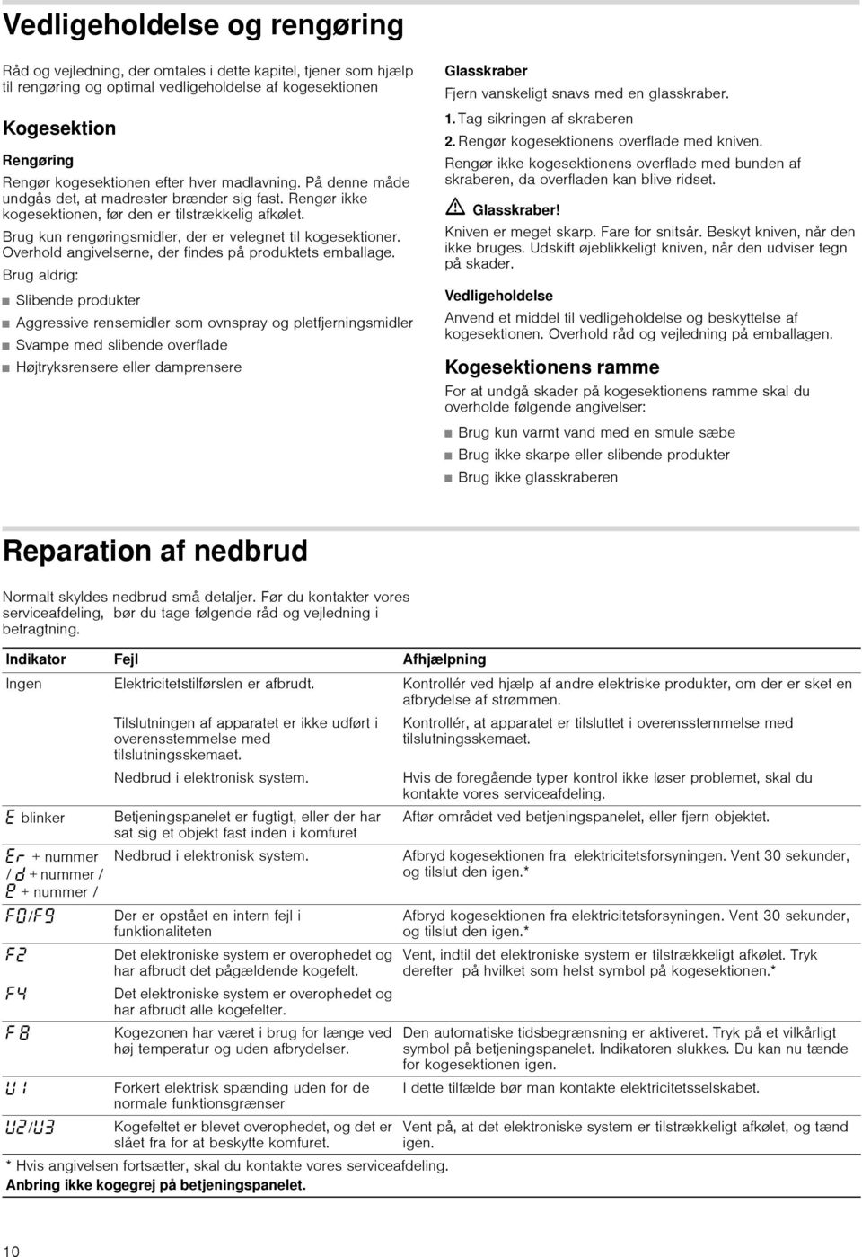 Brug kun rengøringsmidler, der er velegnet til kogesektioner. Overhold angivelserne, der findes på produktets emballage.