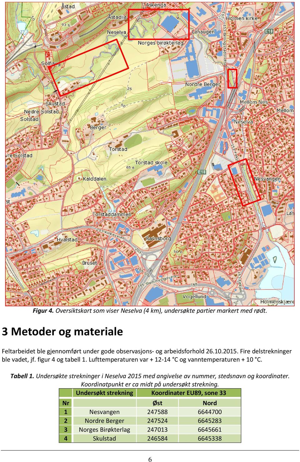 figur 4 og tabell 1. Lufttemperaturen var + 12-14 C og vanntemperaturen + 10 C. Tabell 1.