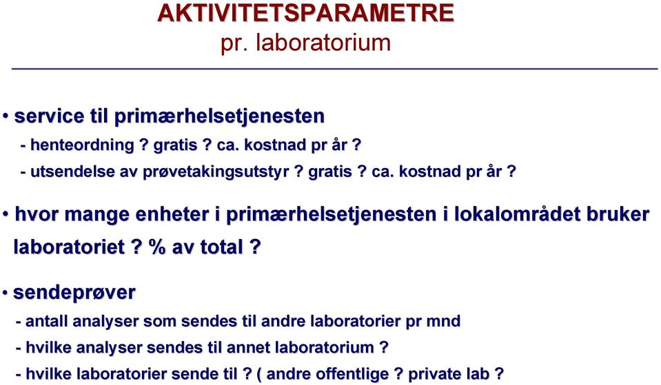 hvor mange enheter i primærhelsetjenesten i lokalområdet bruker laboratoriet? % av total?