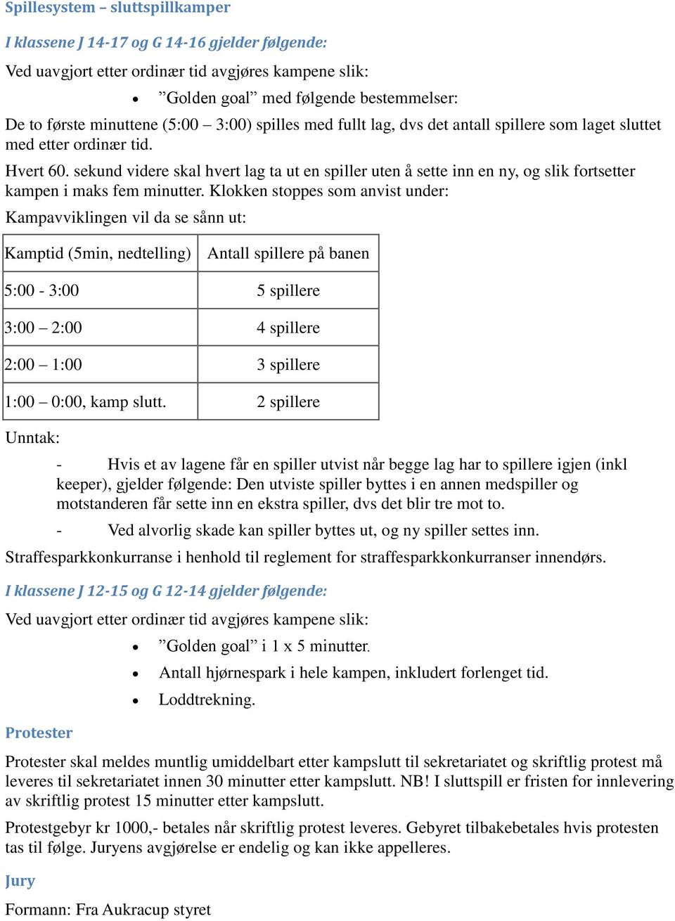 sekund videre skal hvert lag ta ut en spiller uten å sette inn en ny, og slik fortsetter kampen i maks fem minutter.