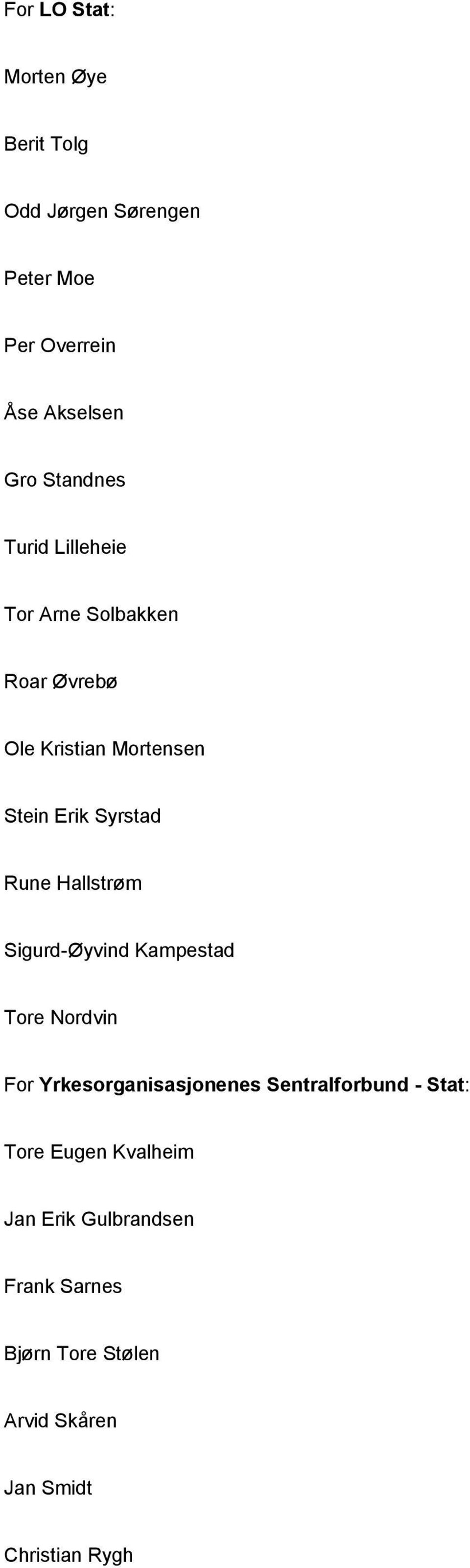 Rune Hallstrøm Sigurd-Øyvind Kampestad Tore Nordvin For Yrkesorganisasjonenes Sentralforbund - Stat: