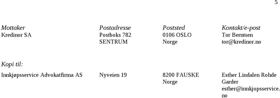 no Kopi til: Innkjøpsservice Advokatfirma AS Nyveien 19