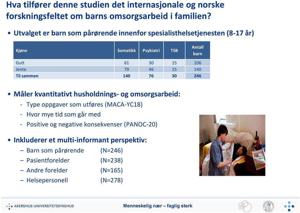 15 140 Til sammen 140 76 30 246 Måler kvantitativt husholdnings- og omsorgsarbeid: - Type oppgaver som utføres (MACA-YC18) - Hvor mye tid som går