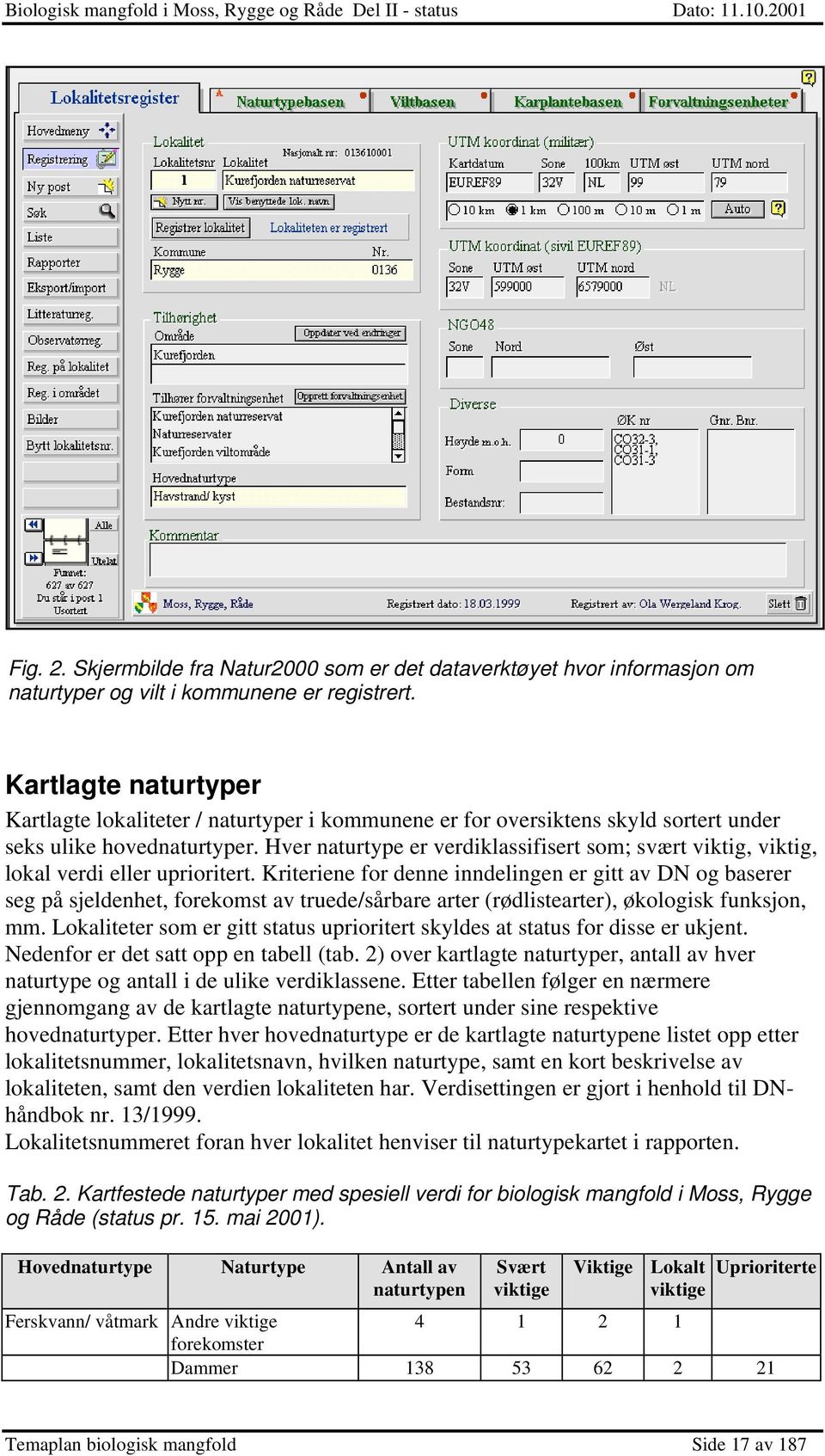 Hver naturtype er verdiklassifisert som; svært,, lokal verdi eller uprioritert.