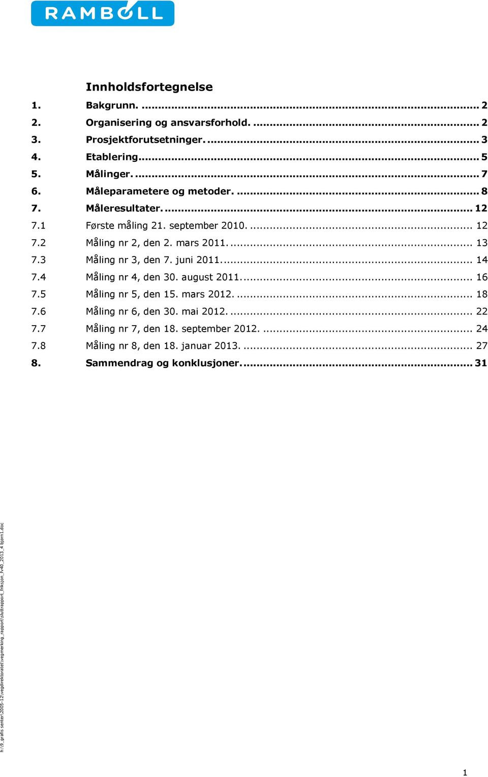 3 Måling nr 3, den 7. juni 2011.... 14 7.4 Måling nr 4, den 30. august 2011.... 16 7.5 Måling nr 5, den 15. mars 2012.... 18 7.