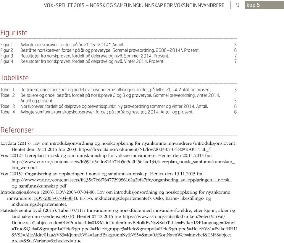 Vinter 2014. Prosent. 7 Tabelliste Tabell 1 Deltakere, andel per spor og andel av innvandrerbefolkningen, fordelt på fylke. 2014. Antall og prosent.