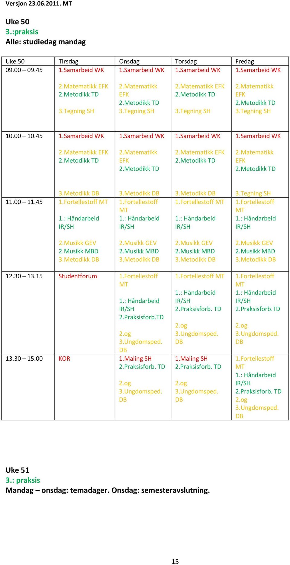 00 11.45 1.Fortellestoff IR/ 3.Metodikk 1.Fortellestoff IR/ 3.Metodikk 1.Fortellestoff IR/ 3.Tegning 1.Fortellestoff IR/ 3.Metodikk 3.Metodikk 3.Metodikk 3.Metodikk 12.30 13.15 1.Fortellestoff IR/ 2.