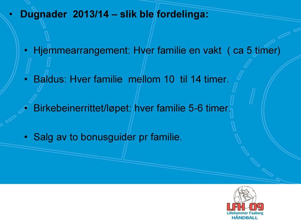 Baldus: Hver familie mellom 10 til 14 timer.