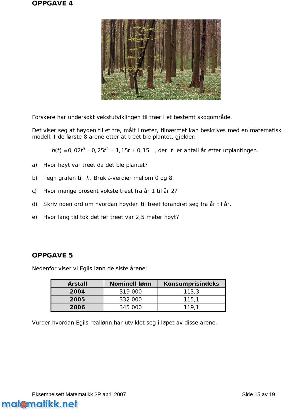 b) Tegn grafen til h. Bruk t-verdier mellom 0 og 8. c) Hvor mange prosent vokste treet fra år 1 til år 2? d) Skriv noen ord om hvordan høyden til treet forandret seg fra år til år.