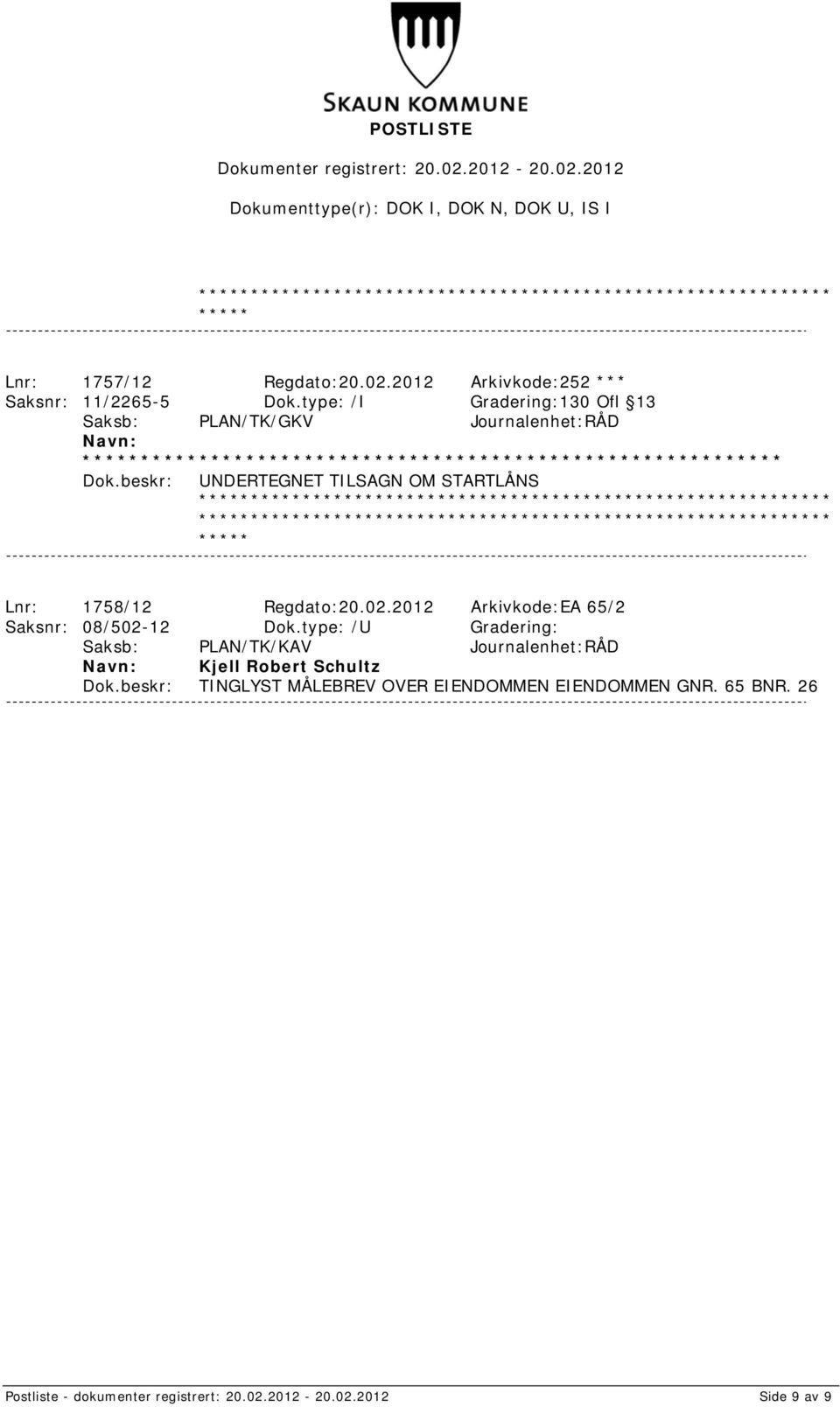 Regdato:20.02.2012 Arkivkode:EA 65/2 Saksnr: 08/502-12 Dok.