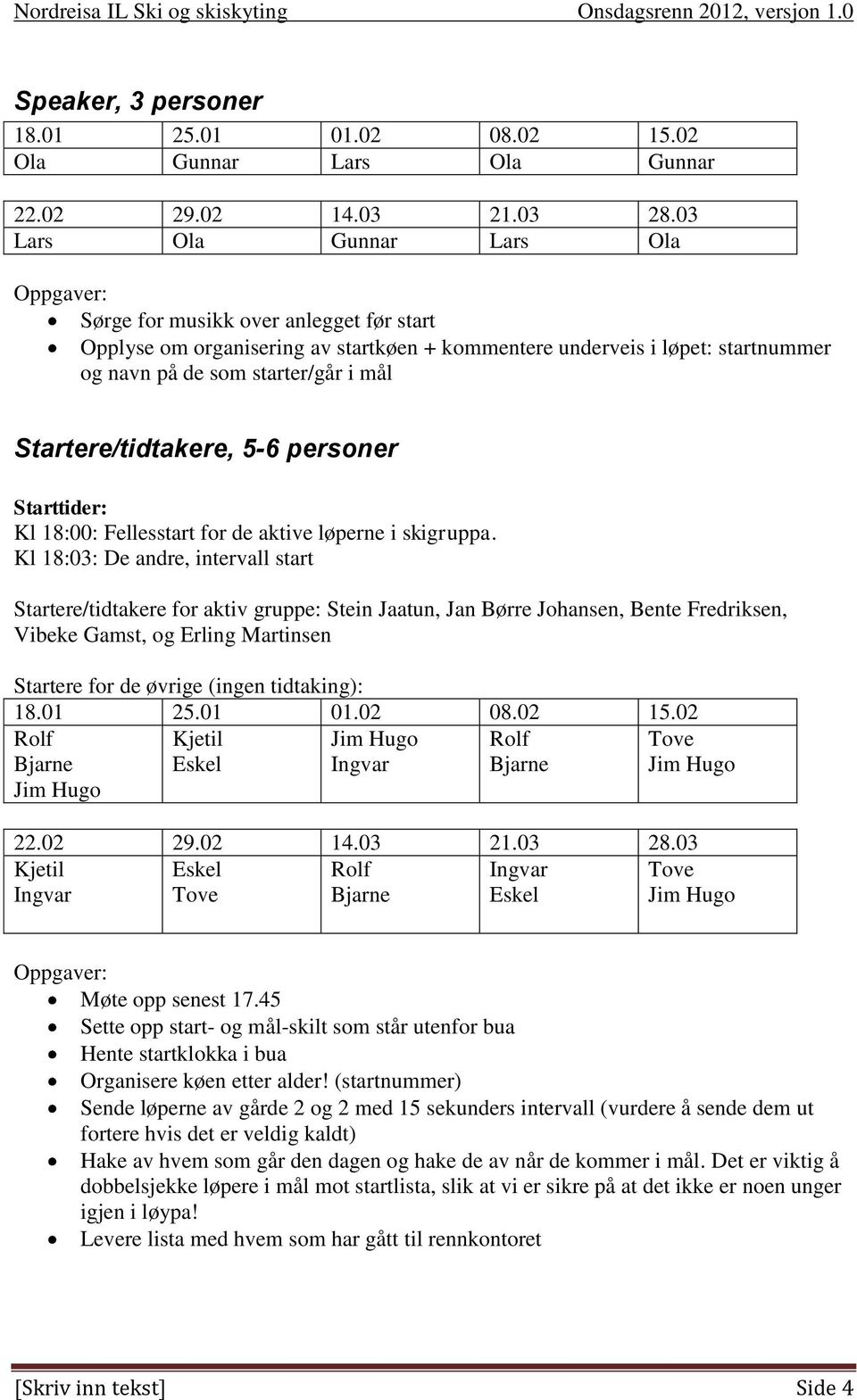 Kl 18:03: De andre, intervall start Startere/tidtakere for aktiv gruppe: Stein Jaatun, Jan Børre Johansen, Bente Fredriksen, Vibeke Gamst, og Erling Martinsen Startere for de øvrige (ingen