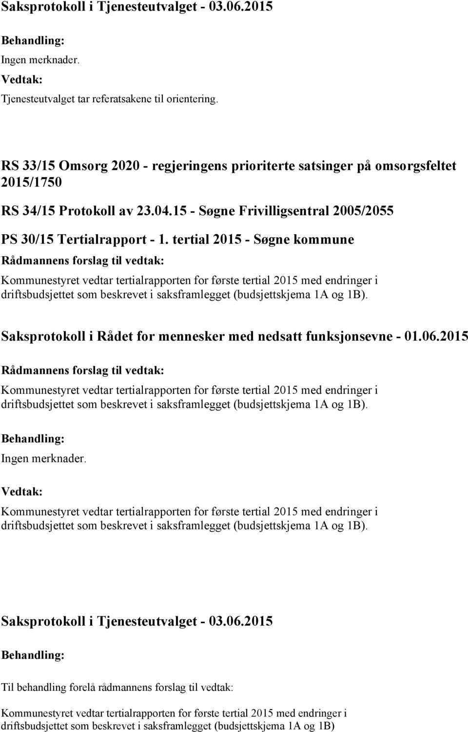 Saksprotokoll i Rådet for mennesker med nedsatt funksjonsevne - 01.06.2015 driftsbudsjettet som beskrevet i saksframlegget (budsjettskjema 1A og 1B). Ingen merknader.