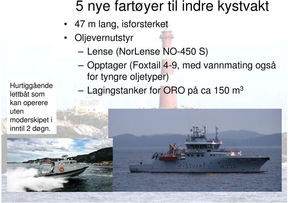 vannmating også for tyngre oljetyper) Hurtiggående lettbåt som