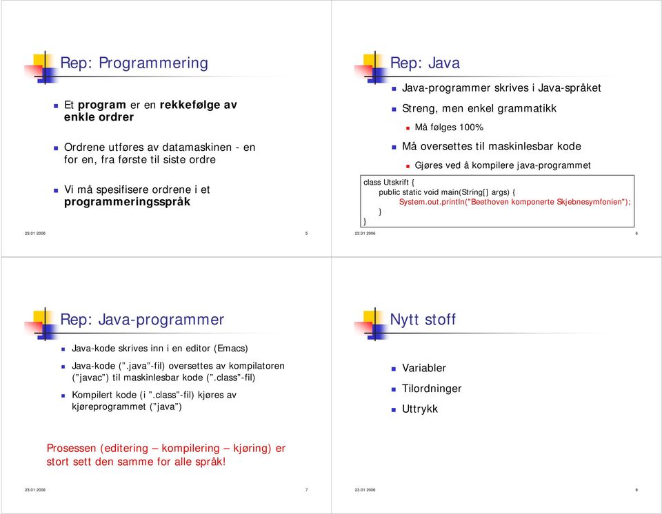 public static void main(string[] args) { System.out.println("Beethoven komponerte Skjebnesymfonien"); 23.