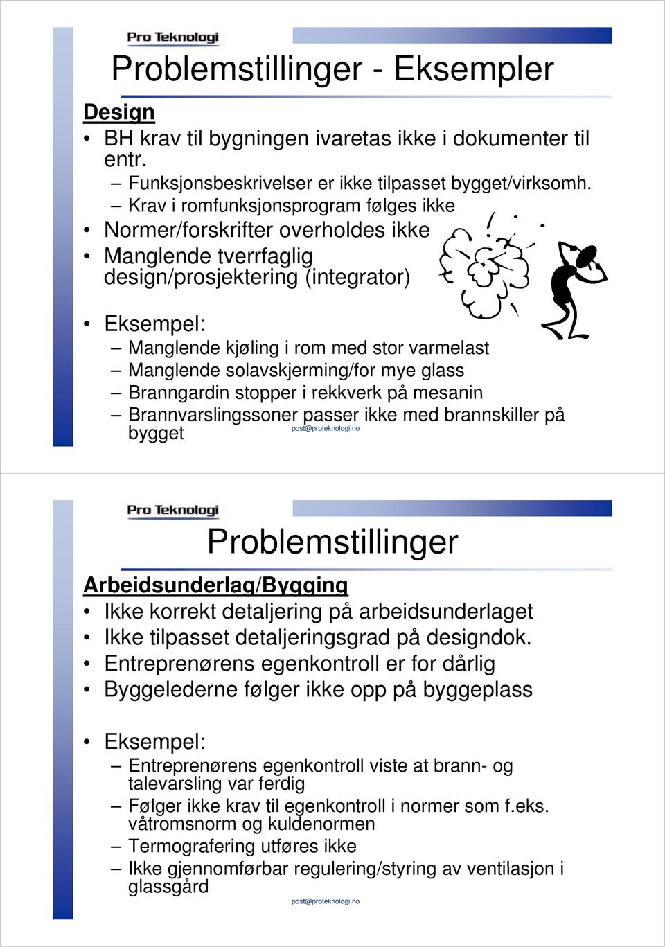 solavskjerming/for mye glass Branngardin stopper i rekkverk på mesanin Brannvarslingssoner passer ikke med brannskiller på bygget Problemstillinger Arbeidsunderlag/Bygging Ikke korrekt kt detaljering